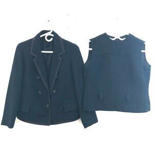 VTG Holt Renfrew jacket /top set navy wool women M luxury capsule preppy office